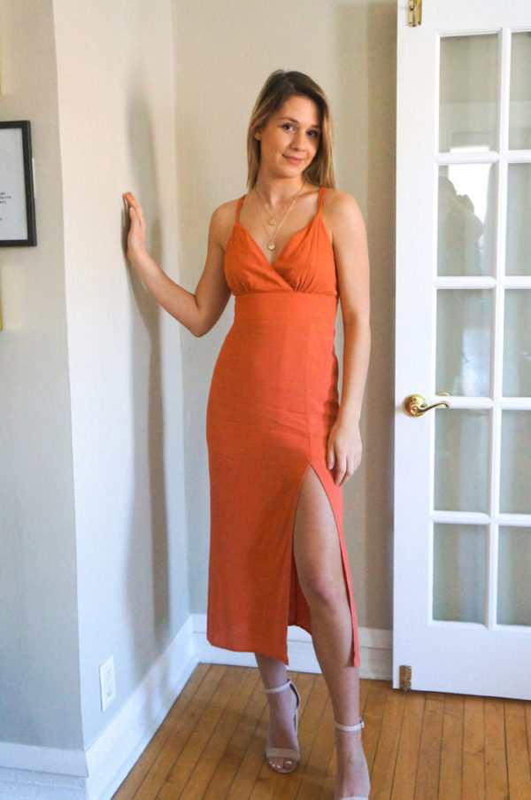 Orange Leg Slit Dress