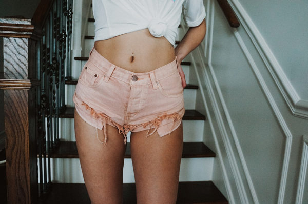 Distressed Peach Denim Shorts