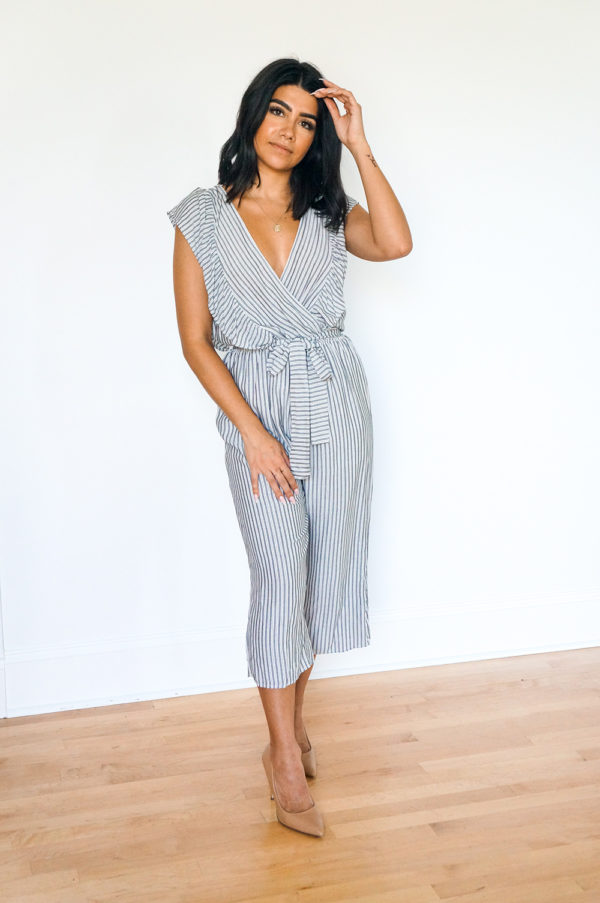 Ruffled Striped Midi Jumpsuit