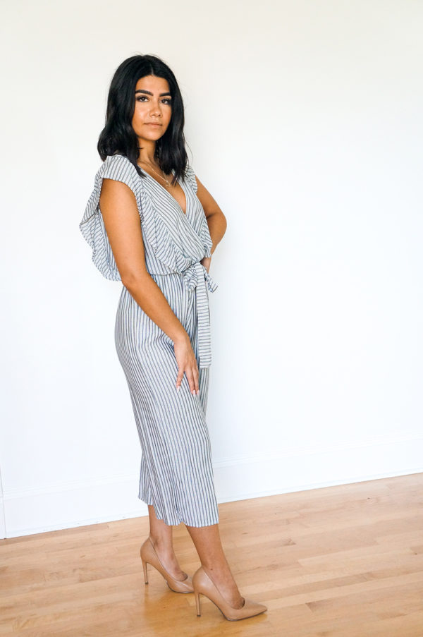 Ruffled Striped Midi Jumpsuit