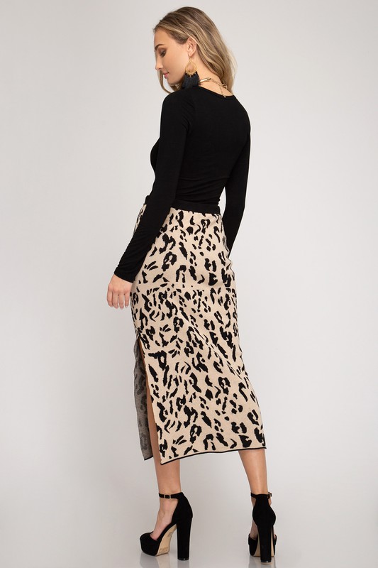 Motivation- Animal Print Knit Midi Skirt - Minit Fashion