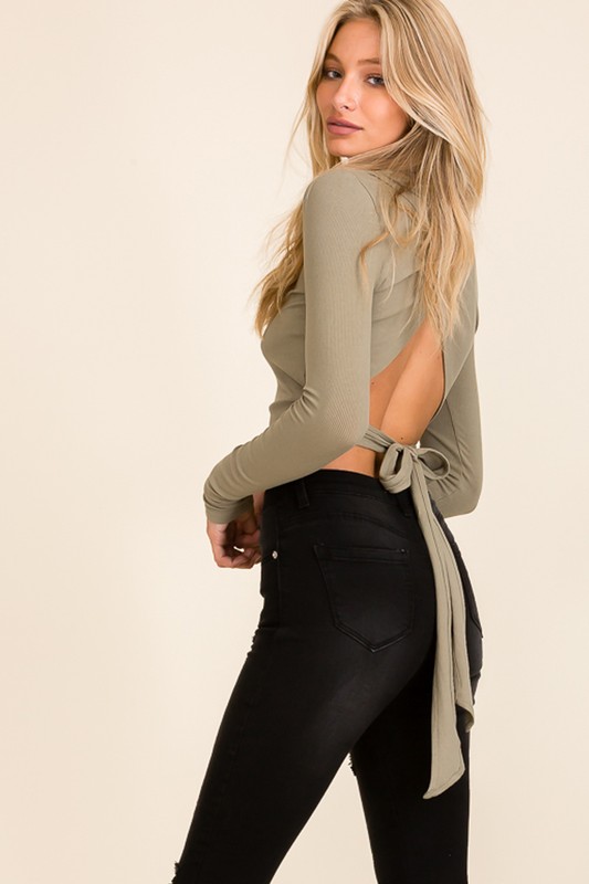 Tied Back Cropped Top in olive