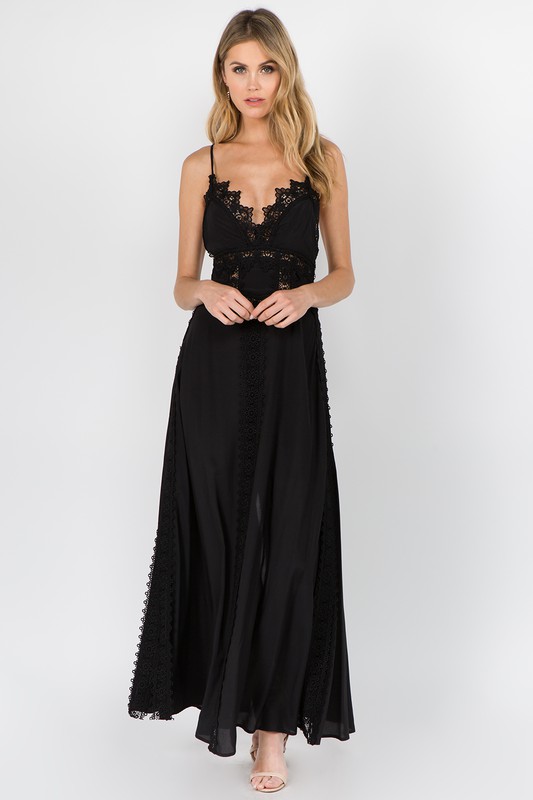Black Crochet Backless Maxi Dress