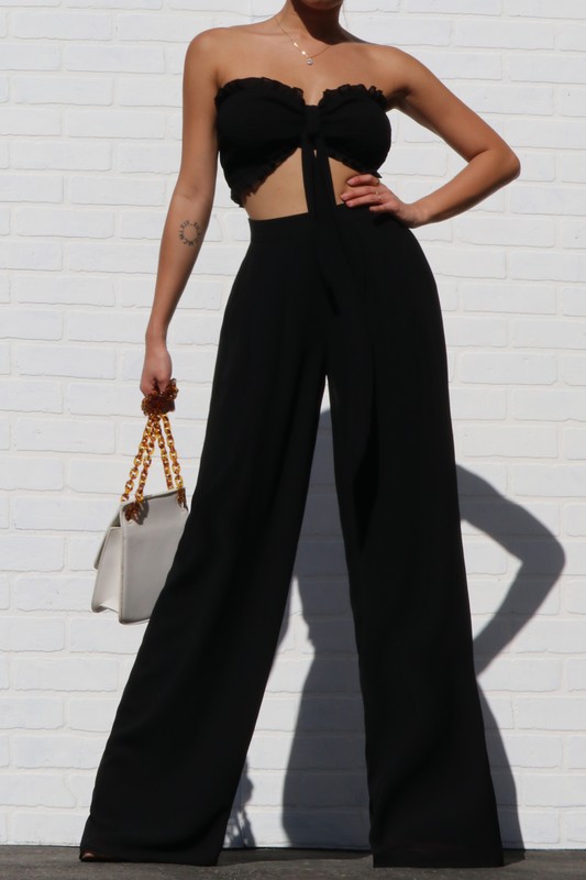 Black Strapless Top And Pants Set
