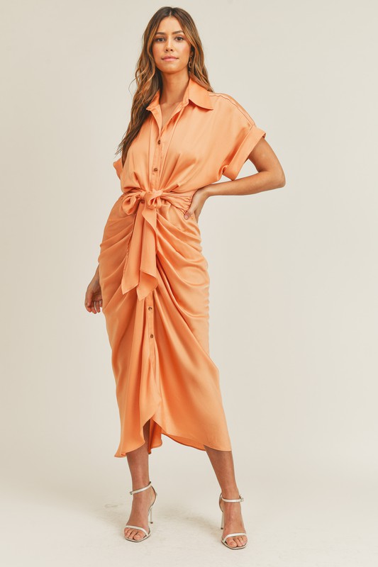 Satin Midi Shirt Dress