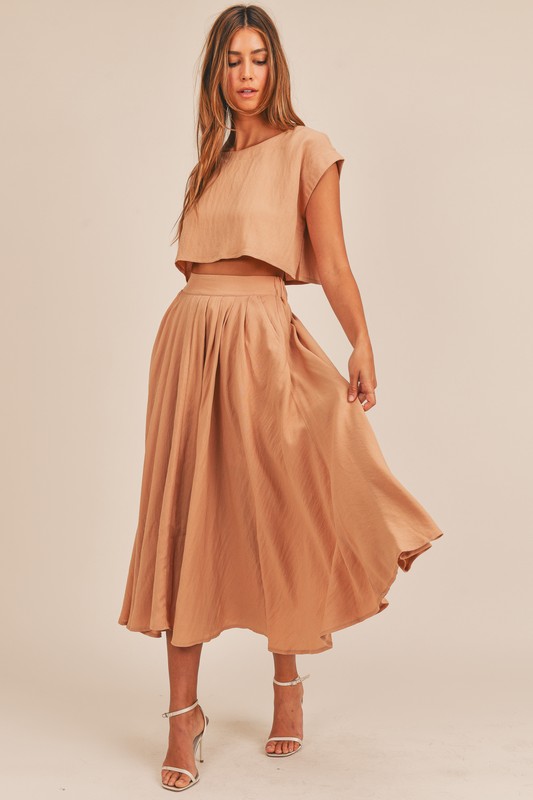 Linen Like Midi Flared Skirt
