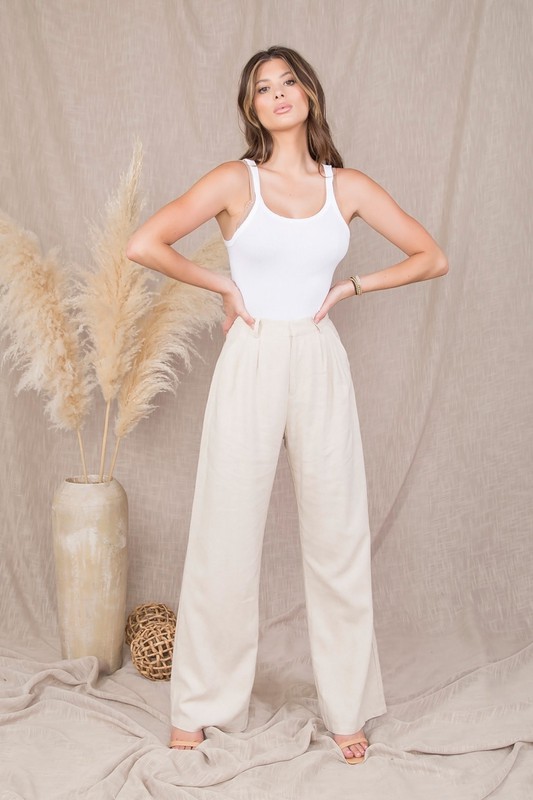 High-Waisted Linen-Like Wide-Leg Pants