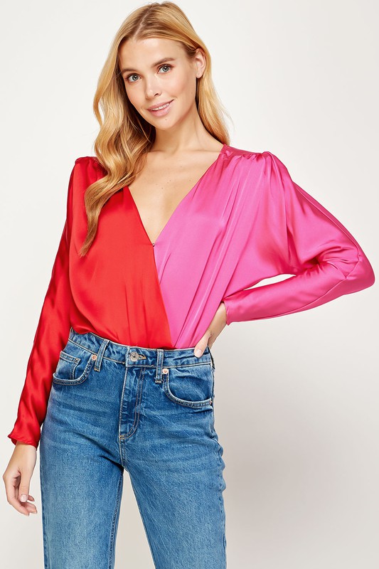 Two Tone Pink and Red V-neck