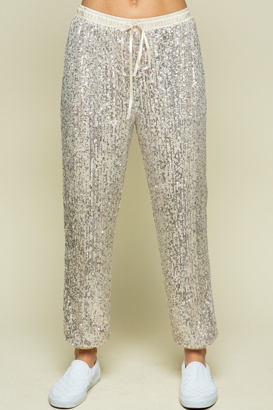 Champagne sequin jogger pants