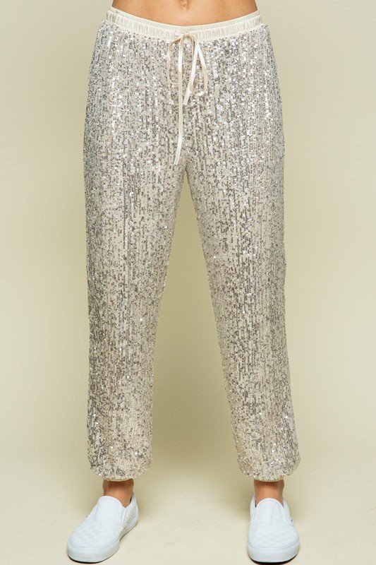 Champagne sequin jogger pants