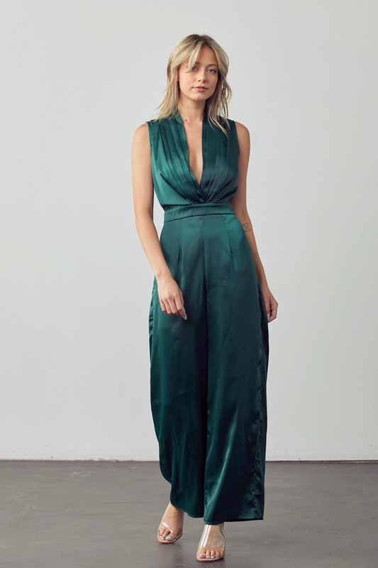 Green Pleated Front Details Jumpsuit