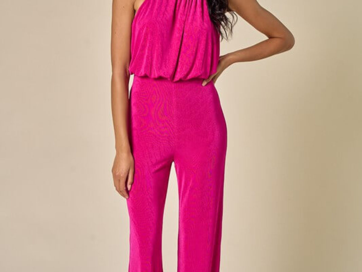 Louis Vuitton Halter Jumpsuit Hot Pink/ Fuchsia Silk Open Back Wide Leg  Large