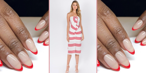 Red Tip French Manicure And A Striped Bodycon Dress 