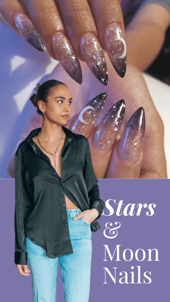 spring nail design ideas: star and moon nails