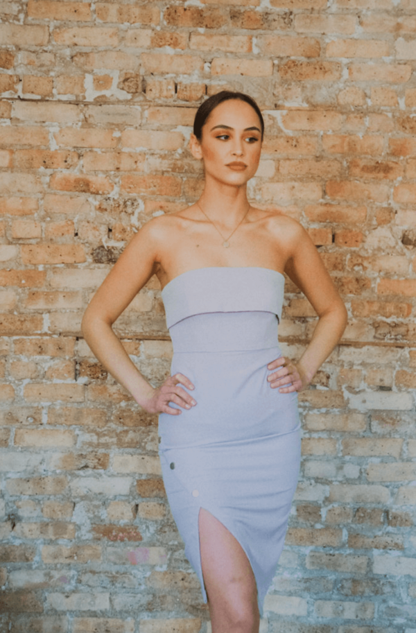 Lavender dreams tube top midi dress with a side slit