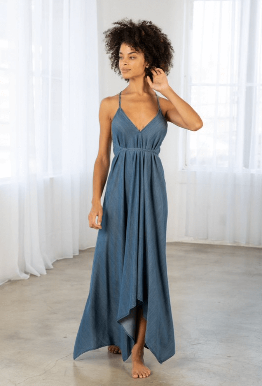 Bump friendly blue maxi dress