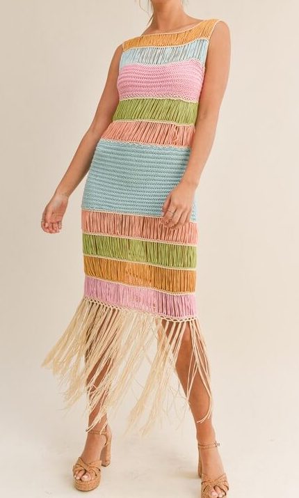 Multi-color Crochet Fringe Maxi