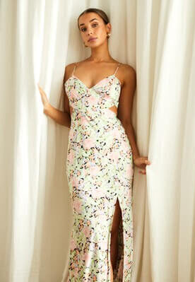 Bridesmaid's Guide to Rehearsal Dinner Floral Side Cut-Out Dress
