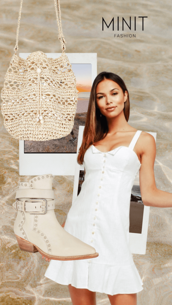 Coastal Cowgirl Aesthetic Outfits: Button-Up Sweetheart Bust Flare Dress