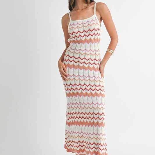 pink chevron dress Ramy Brook Mckala Chevron Knit Mini Coverup Dress in Pink Zigzag