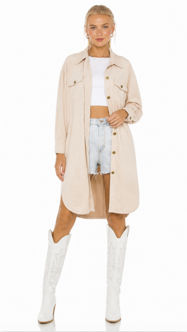 Cream Corduroy Oversized Shacket