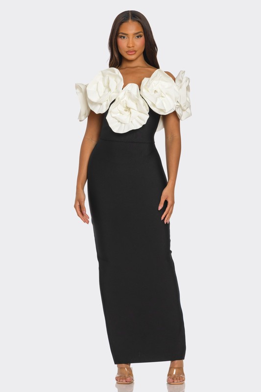 Off-the-shoulder Floral Applique Gown