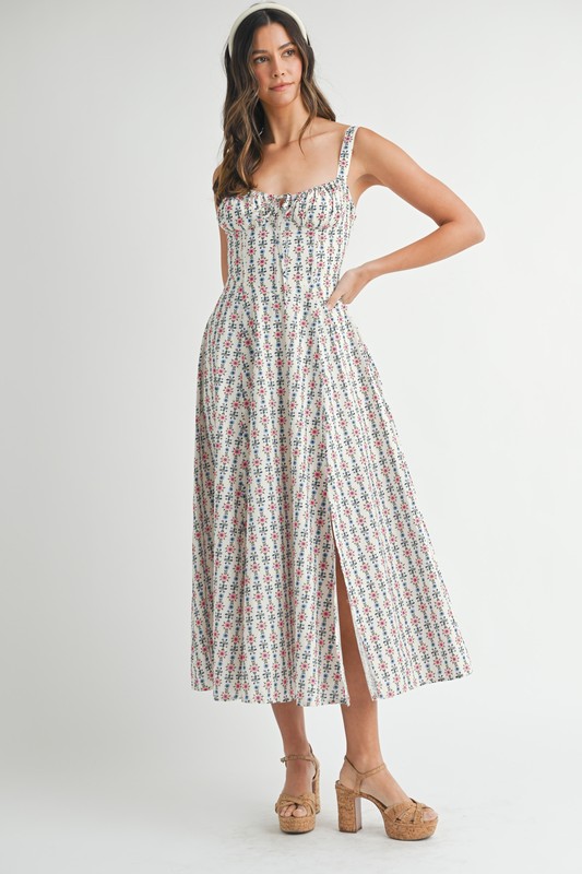 Floral Bustier Lace Up Dress