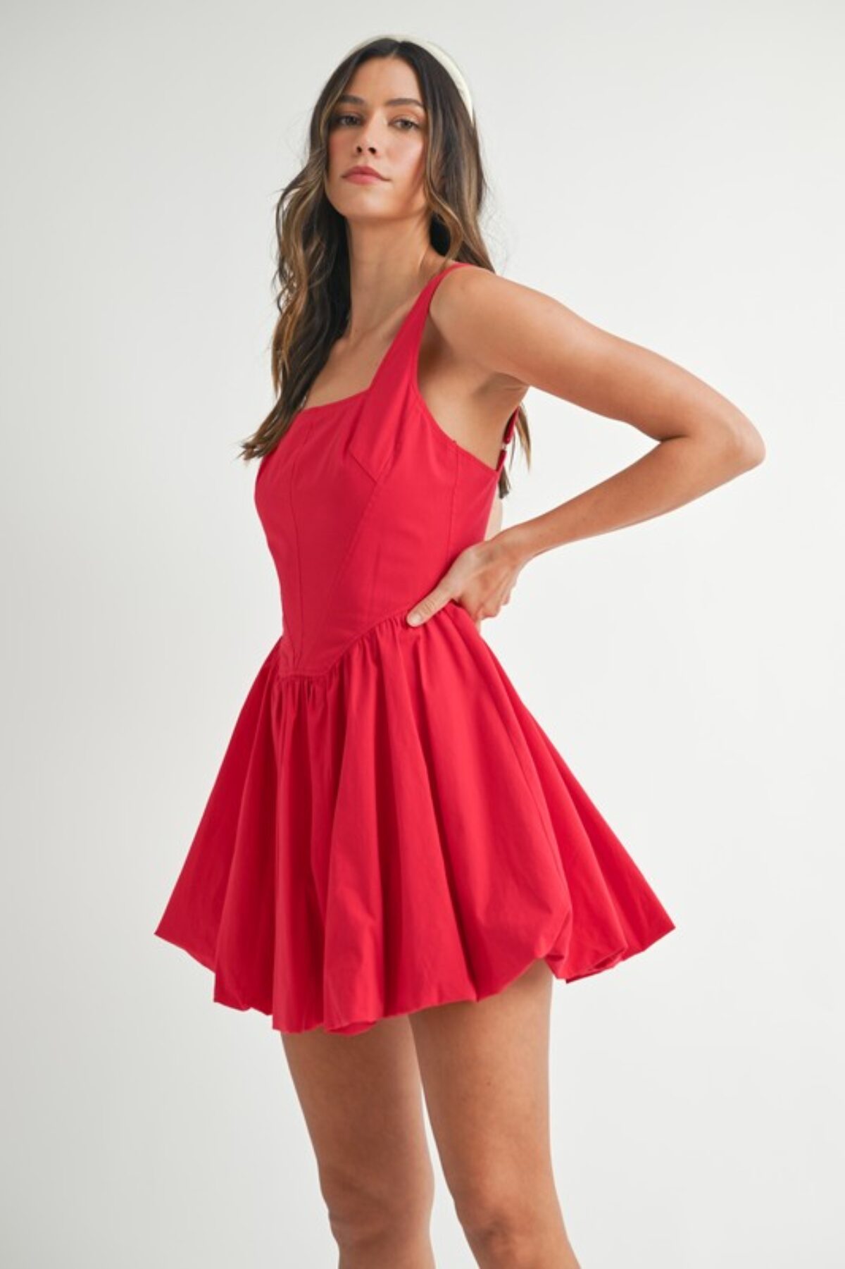 red poplin dress Coastal Lucia Effortless summer elegance in vibrant red Sophia Poplin Dress - Red