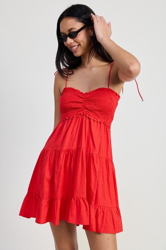 Red Ruffled Smocked Mini