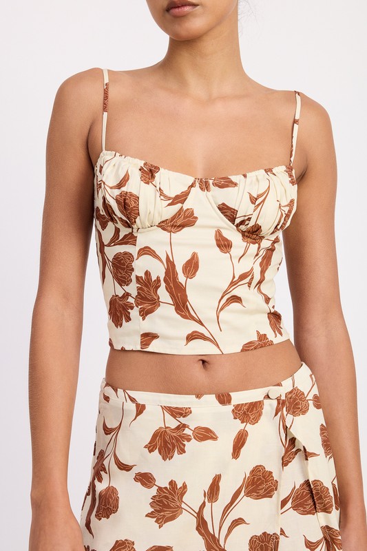 Ruched Floral Sweetheart Crop