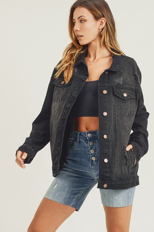 Distressed Oversized Black Jacket