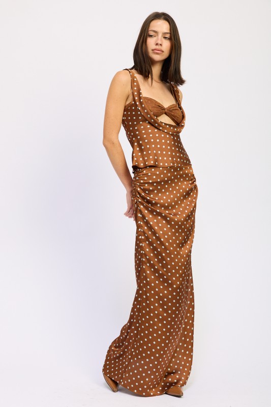 Satin Brown Polka-Dot Skirt