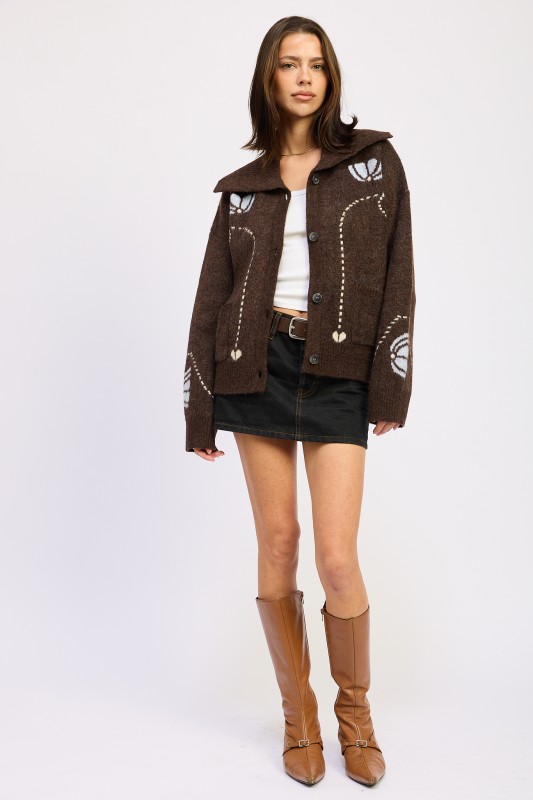 Dark Brown Intarsia Cardigan