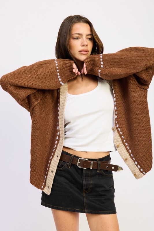 Chestnut Knit Button Cardigan