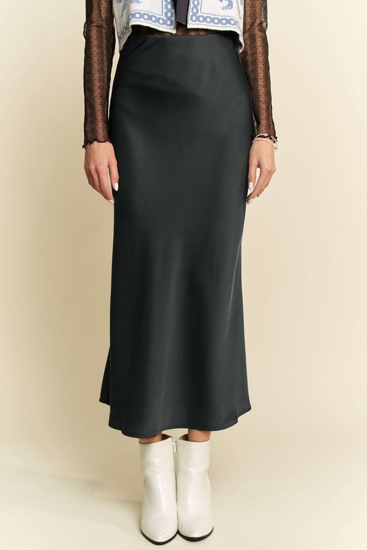 Black High-waist Satin Skirt