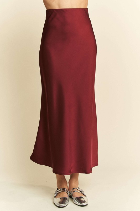 Burgundy High-waist Satin Skirt