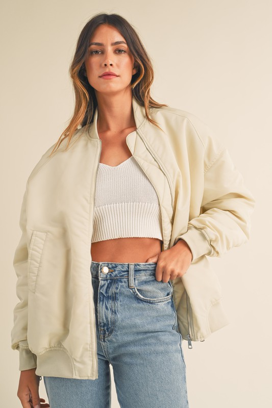 Ruched Utility Bomber Jacket