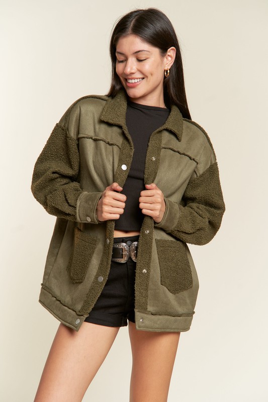Olive Faux Suede Jacket