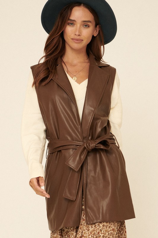 Brown Faux Leather Vest