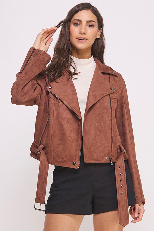 chocolate suede moto jacket