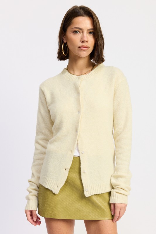 Yellow Fitted Knit Cardigan