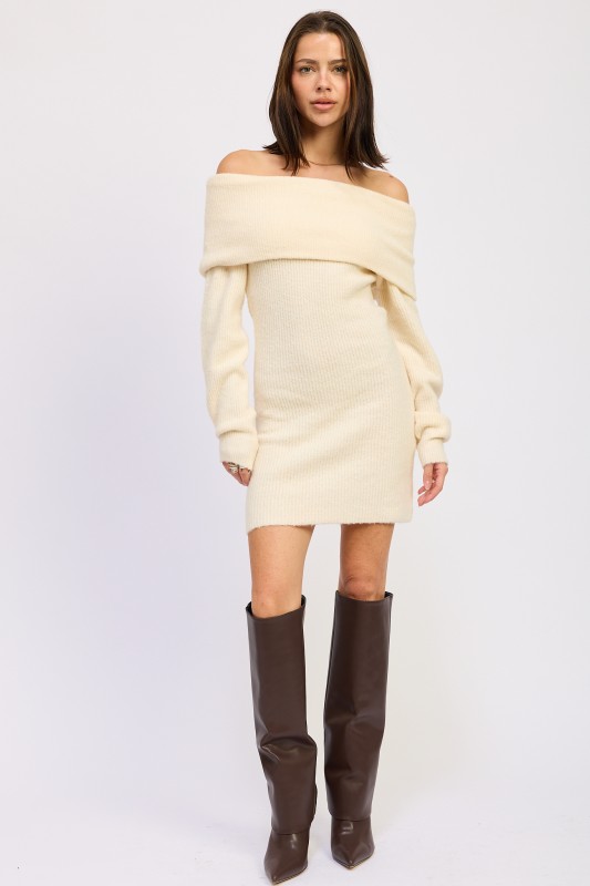 cream off shoulder dress