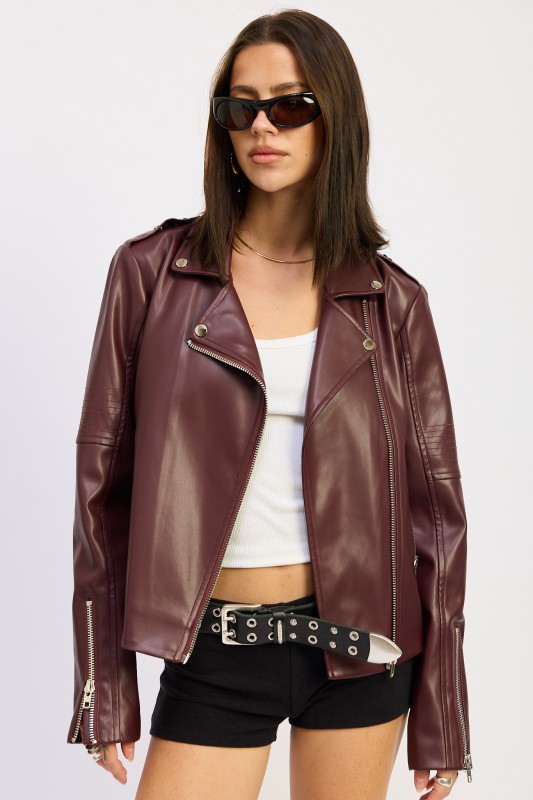 burgundy leather biker jacket