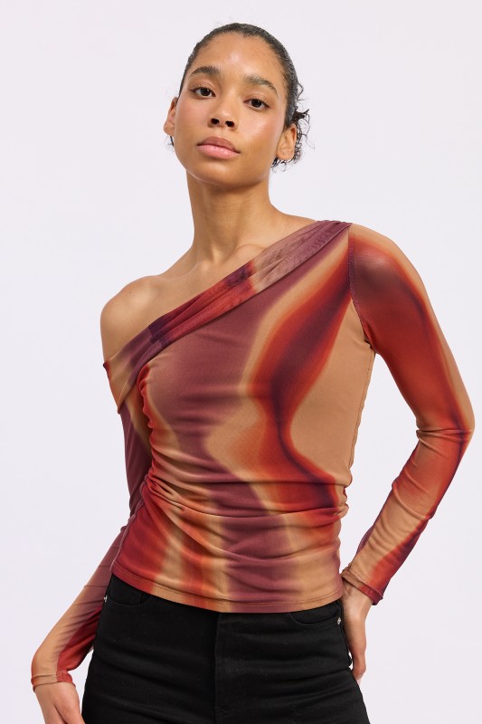 asymmetrical mesh shoulder top