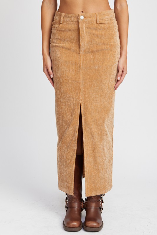 tan corduroy midi skirt