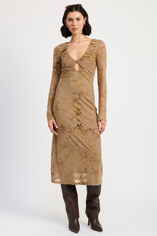 Mocha Keyhole Midi Dress