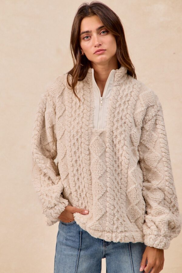 Cream fleece zip pullover
