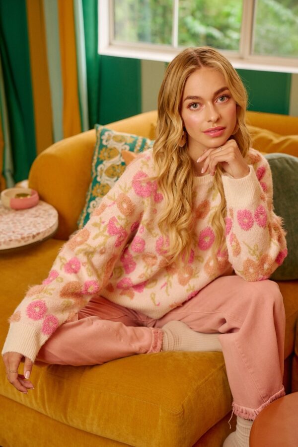Ivory floral texture sweater