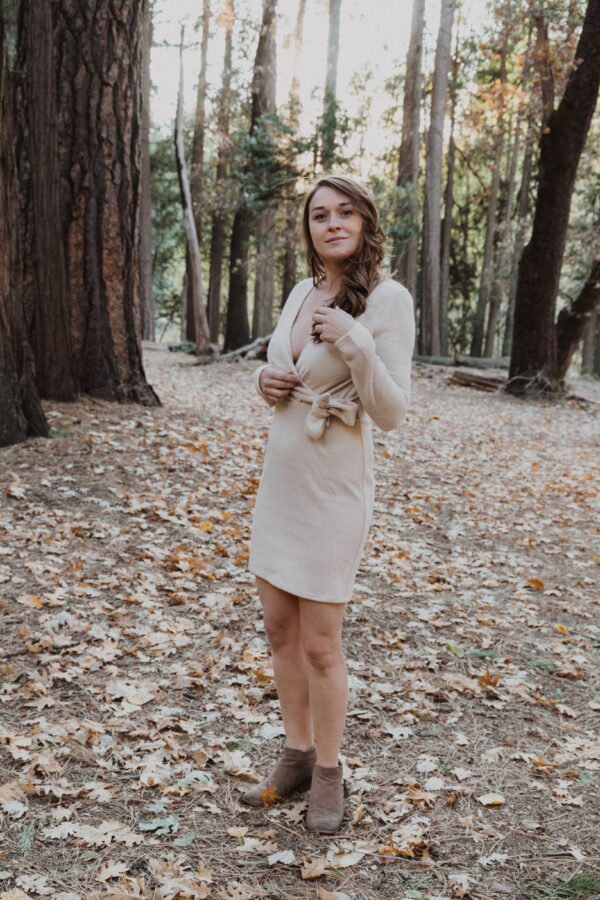 Cream Ribbed Mini Dress