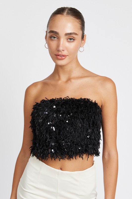 Black feather tube top